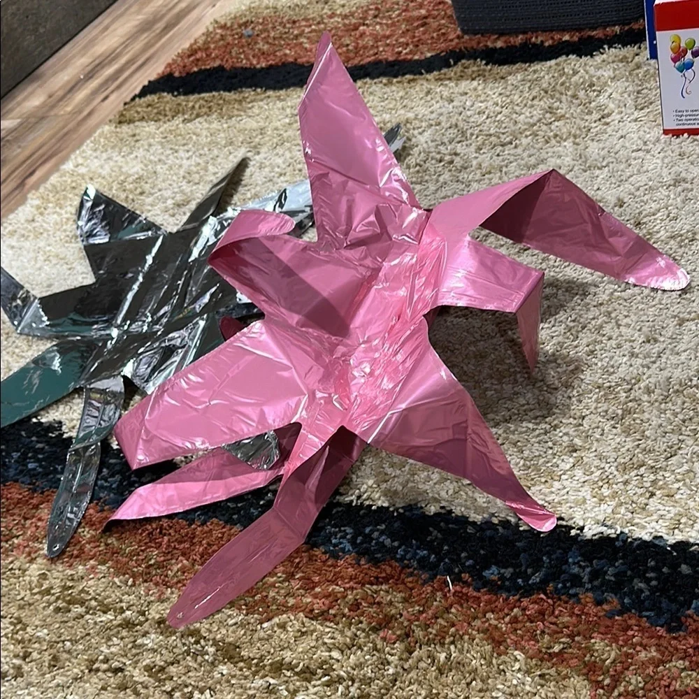 Balloons Qty 2 Pink & Silver Star-Shaped Party Balloons Birthday Decoration NWOT